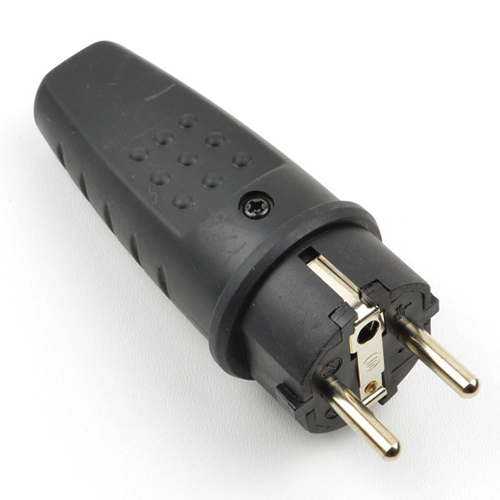 Zástrčka (vidlica)čierna gum. IP44 16A 250V